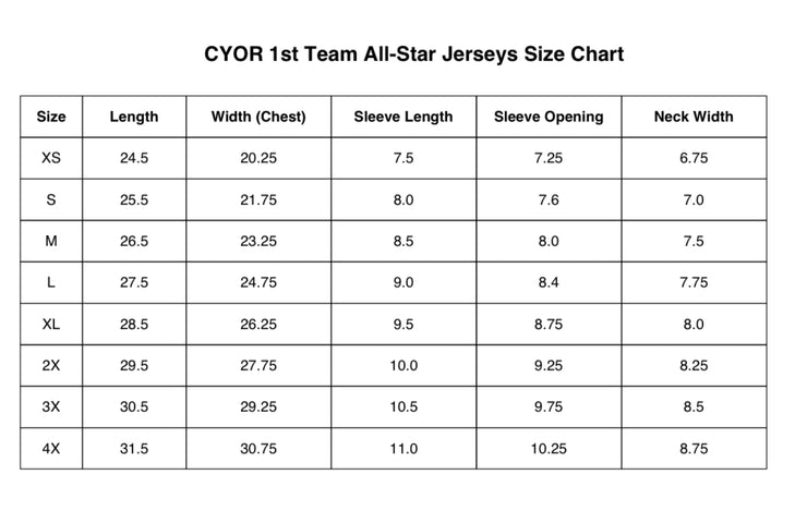 Carolina True CYOR “1st Team All-Star” Jersey